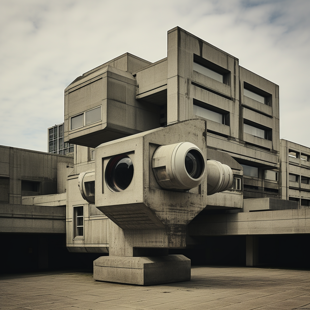 Unique brutalist architecture with DSLR camera