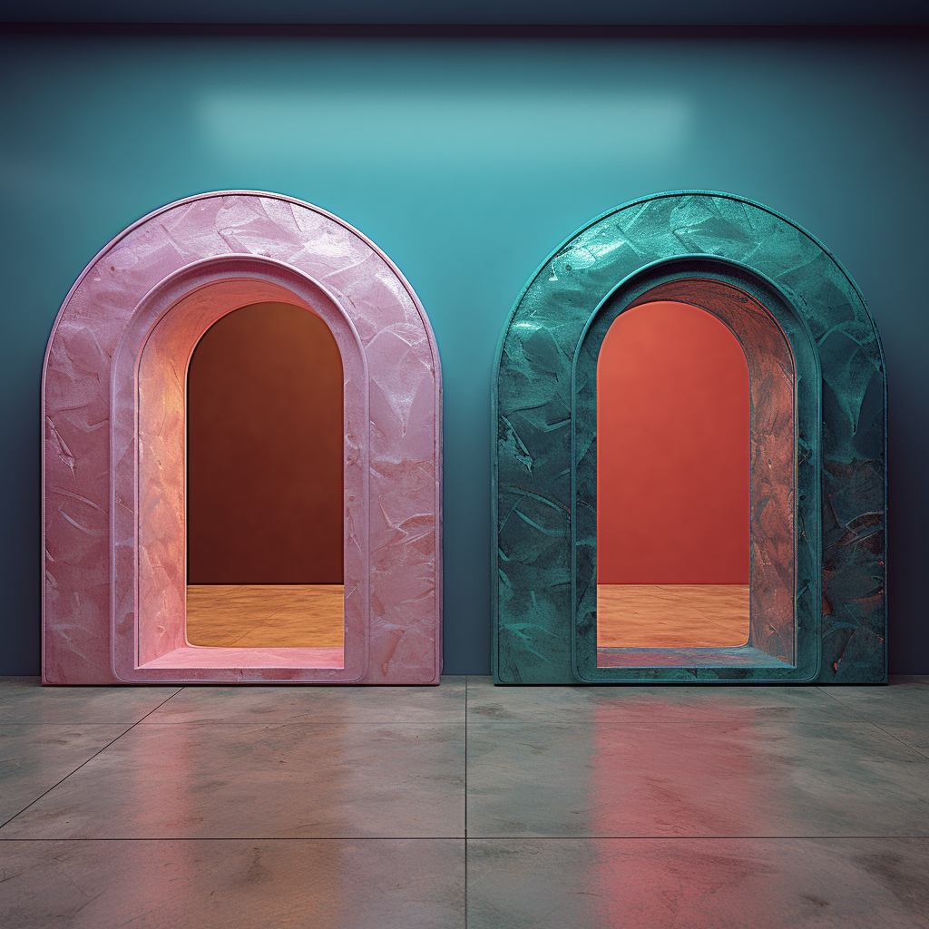 Two side-facing portals in different colors