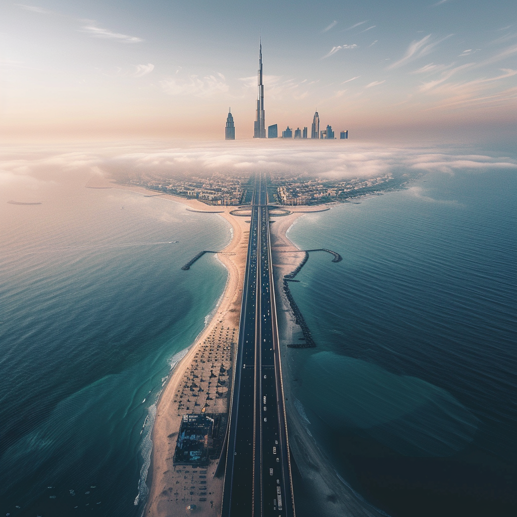 Dubai aerial view daytime horizon