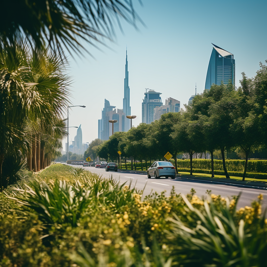 Dubai Burj Khaleefa Road Greenery