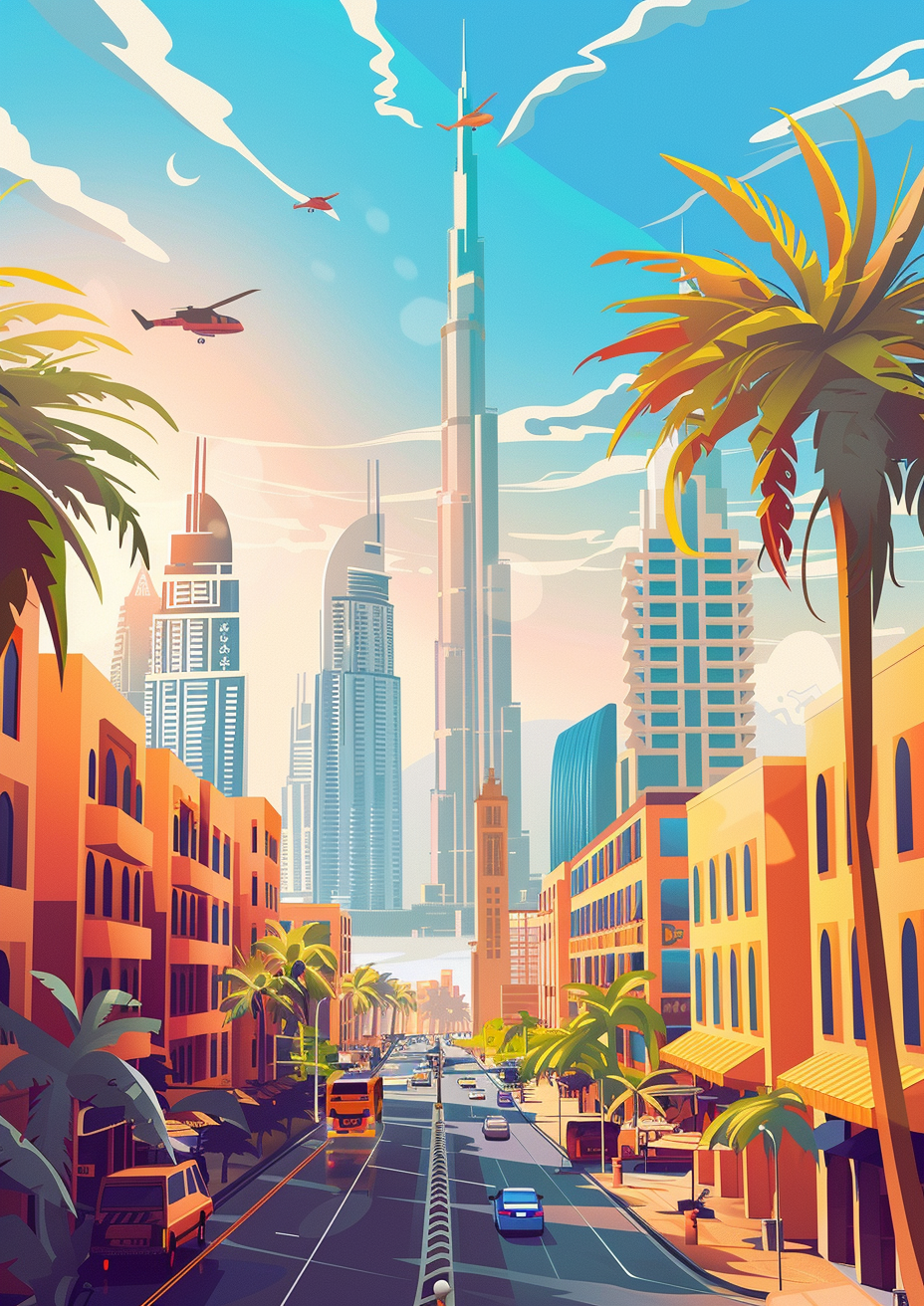 Dubai downtown sunny day vector