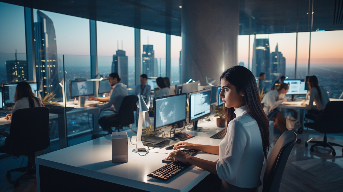 Dubai government employees working in office