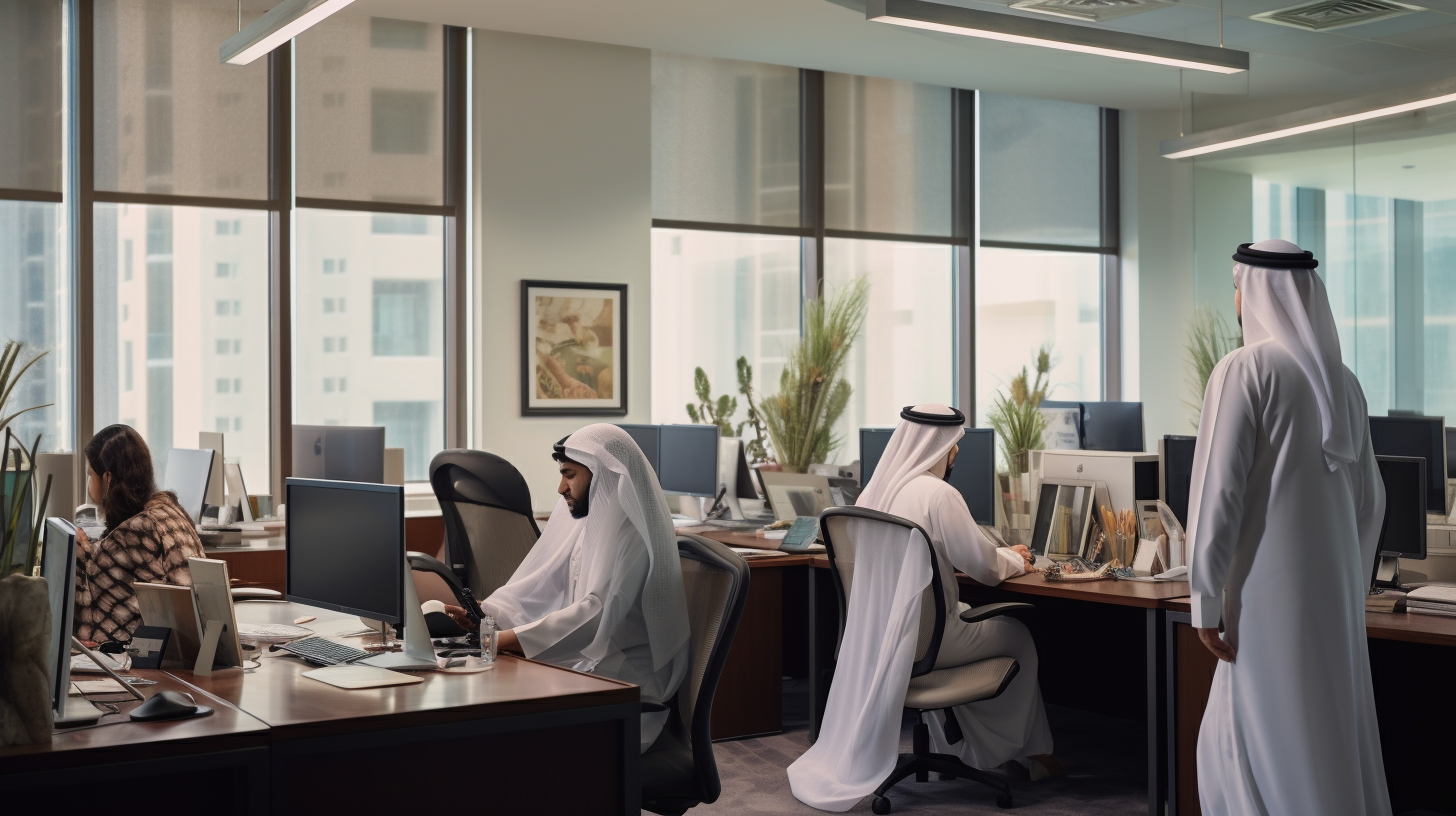 Dubai government employees working in the office