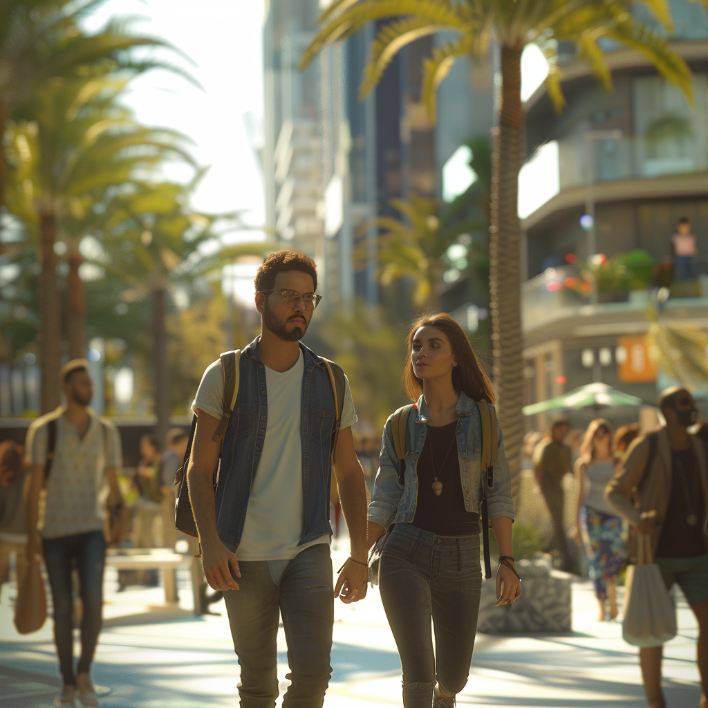 Students Walking in Dubai Landscape