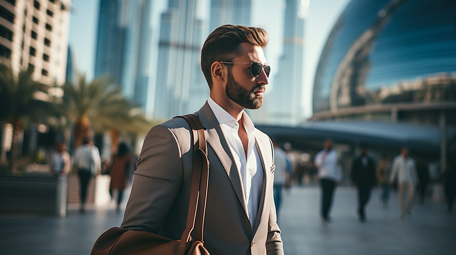 Close-up of businessman walking in Dubai