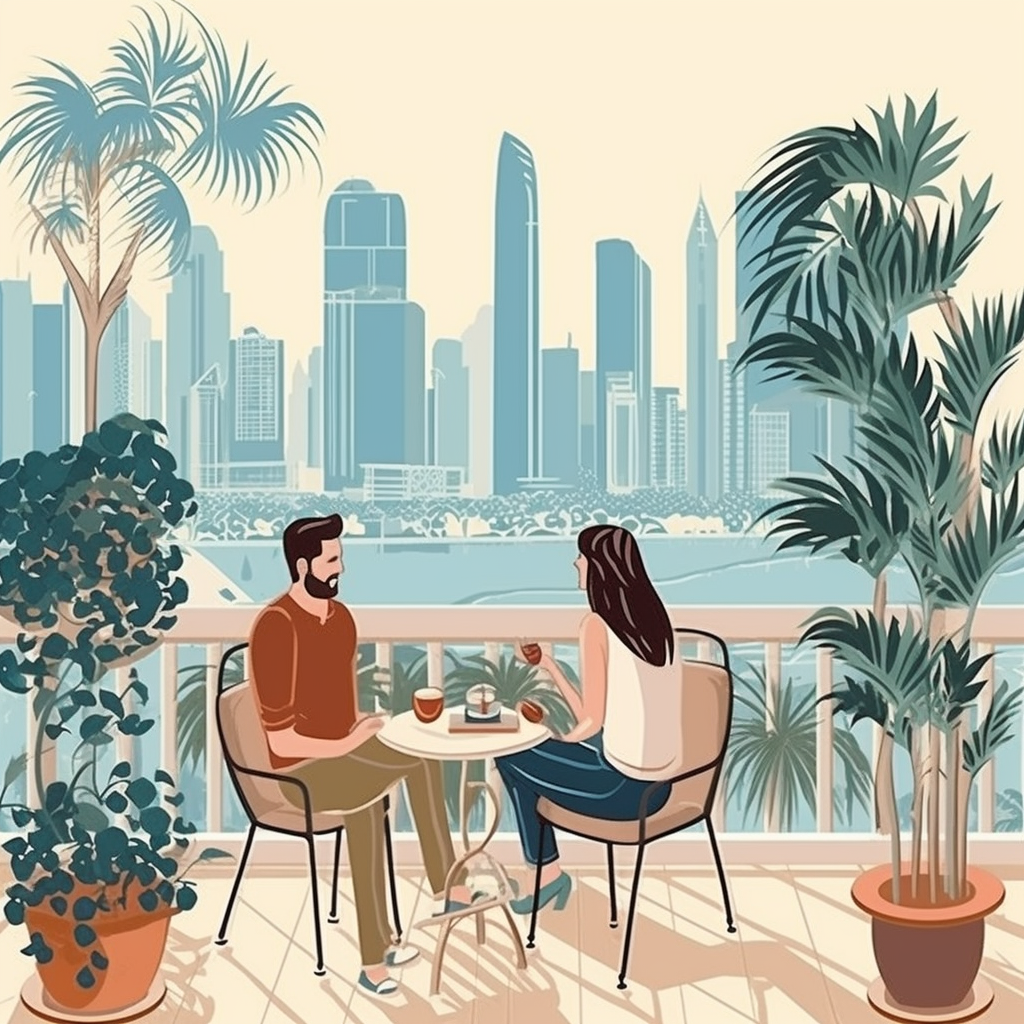 Couple enjoying terrace view in Dubai