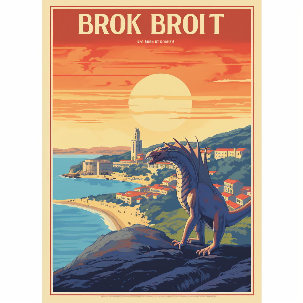 Dubrovnik travel poster with Drogon dragon