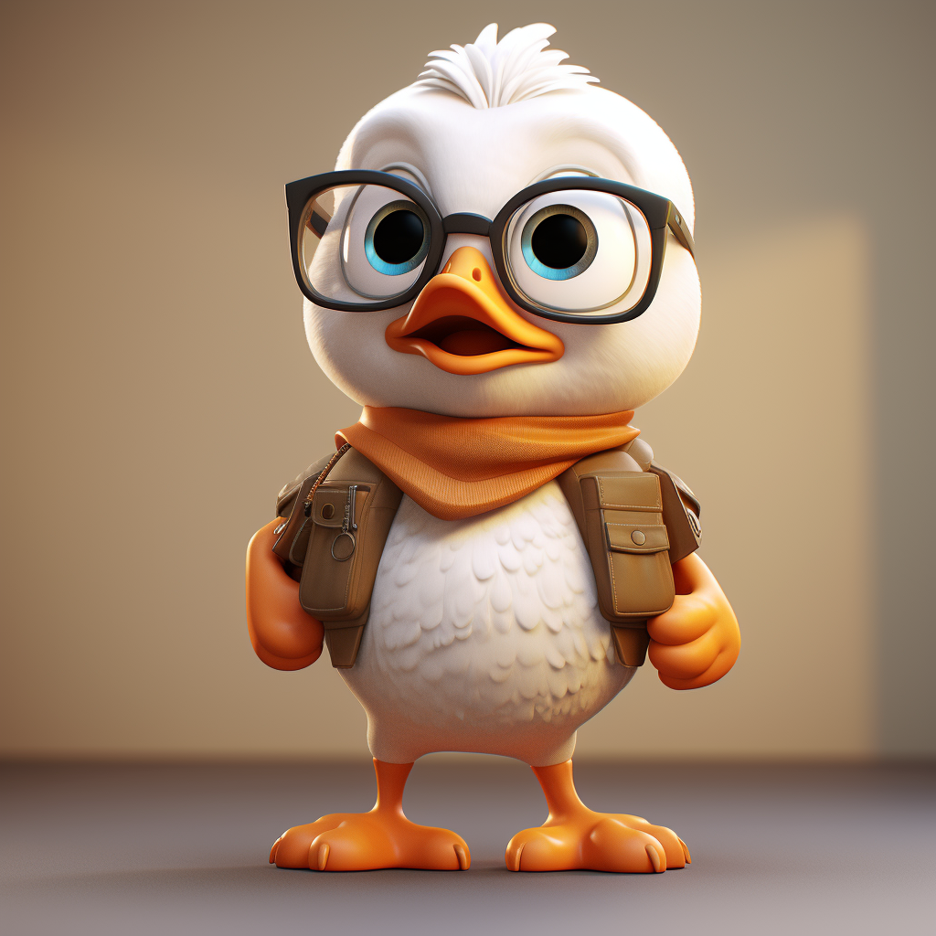 Playful duck in Pixar cartoon style