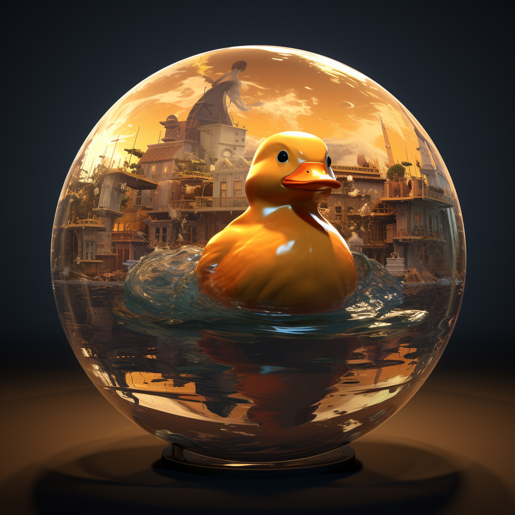 Cute duck playing with sphere