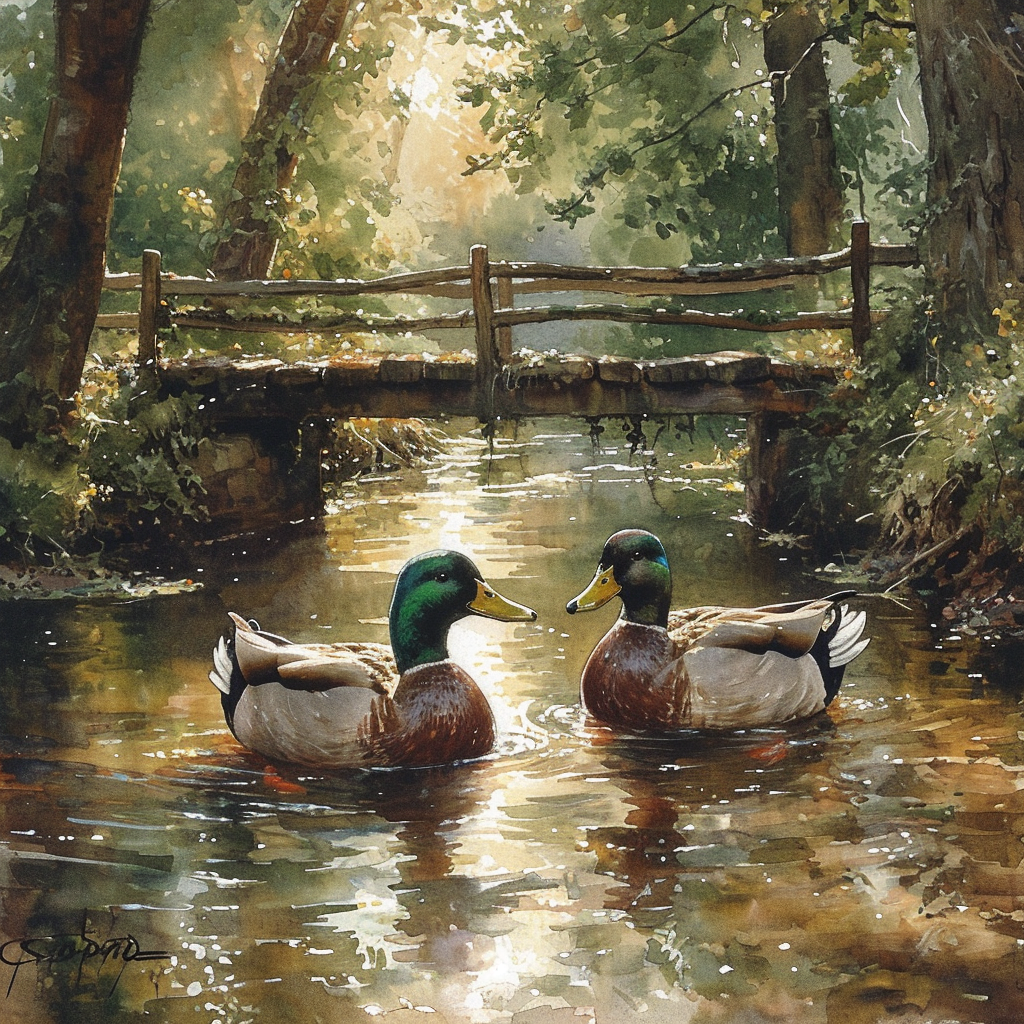 Ducks in Love Swimming River