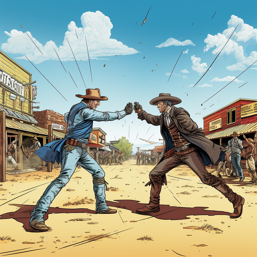 Cowboys Dueling in Wild West with Subway Sandwich