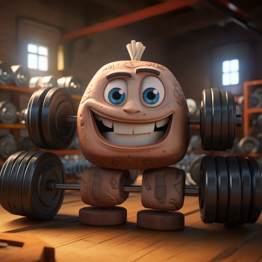 100 pound dumbbells Pixar 3D style