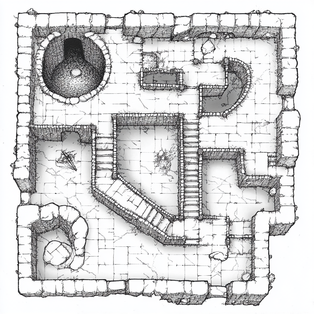 Dungeon Battlemap with Passageways and Stairs