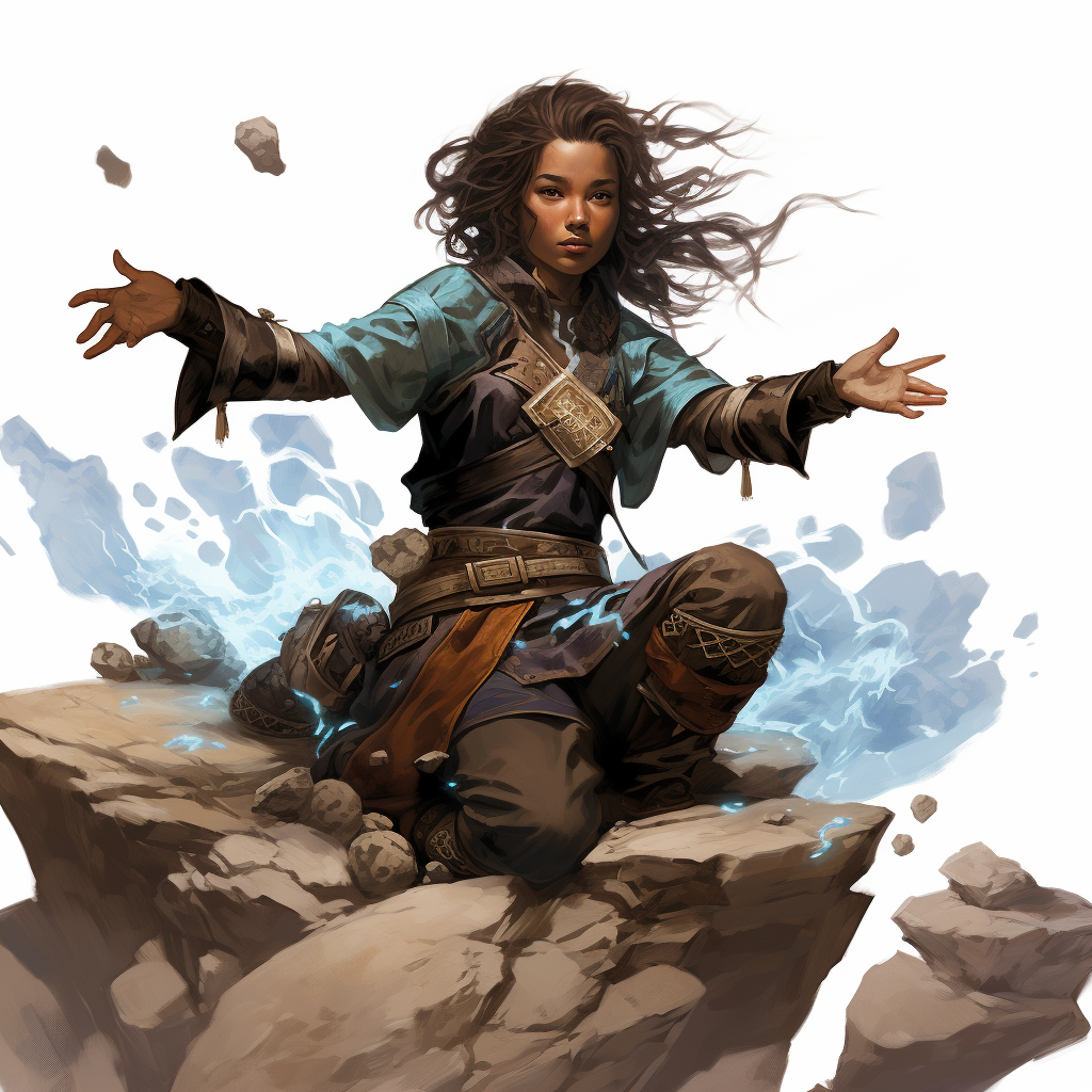 Earthbender levitating rocks fantasy character