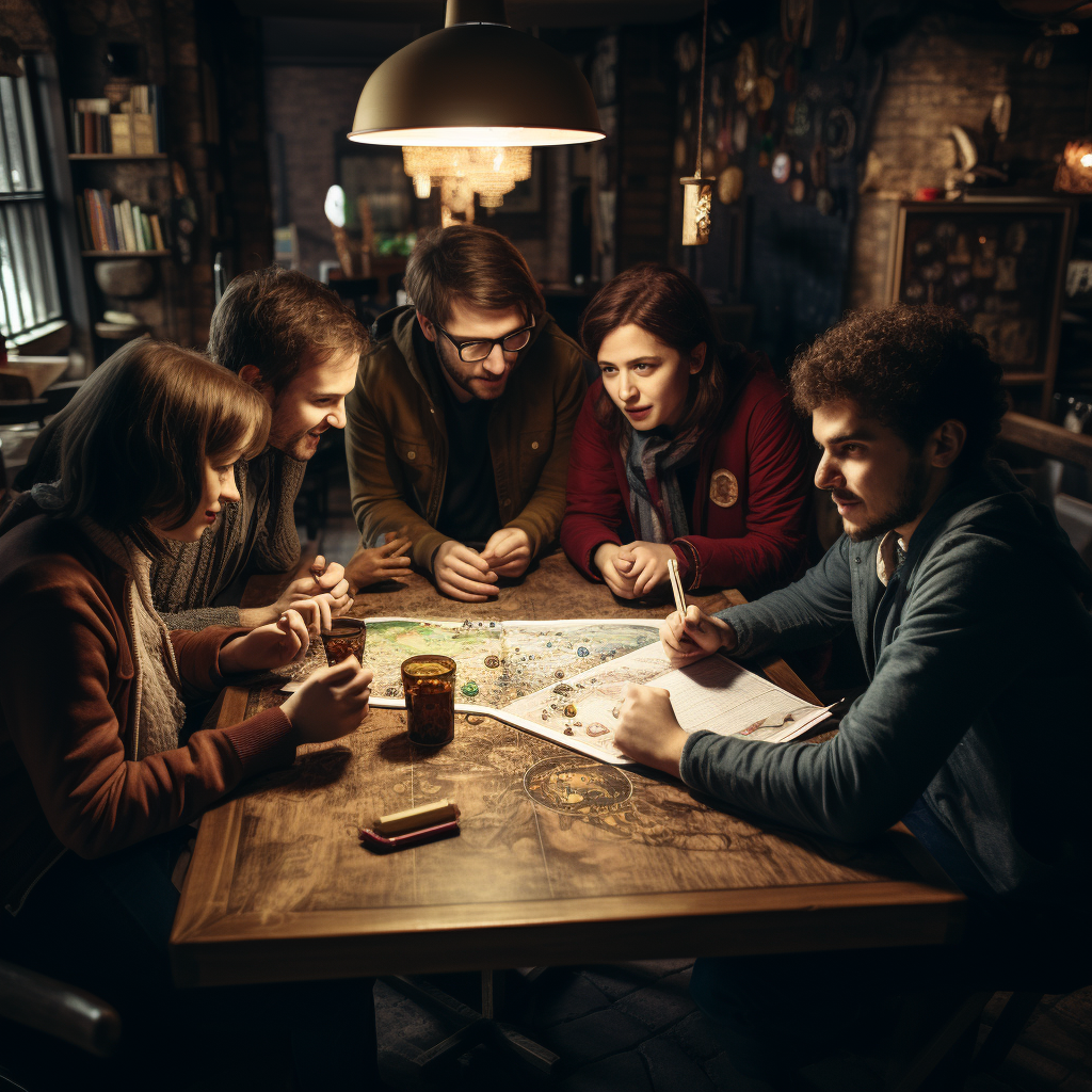 Group playing thrilling Dungeons and Dragons game