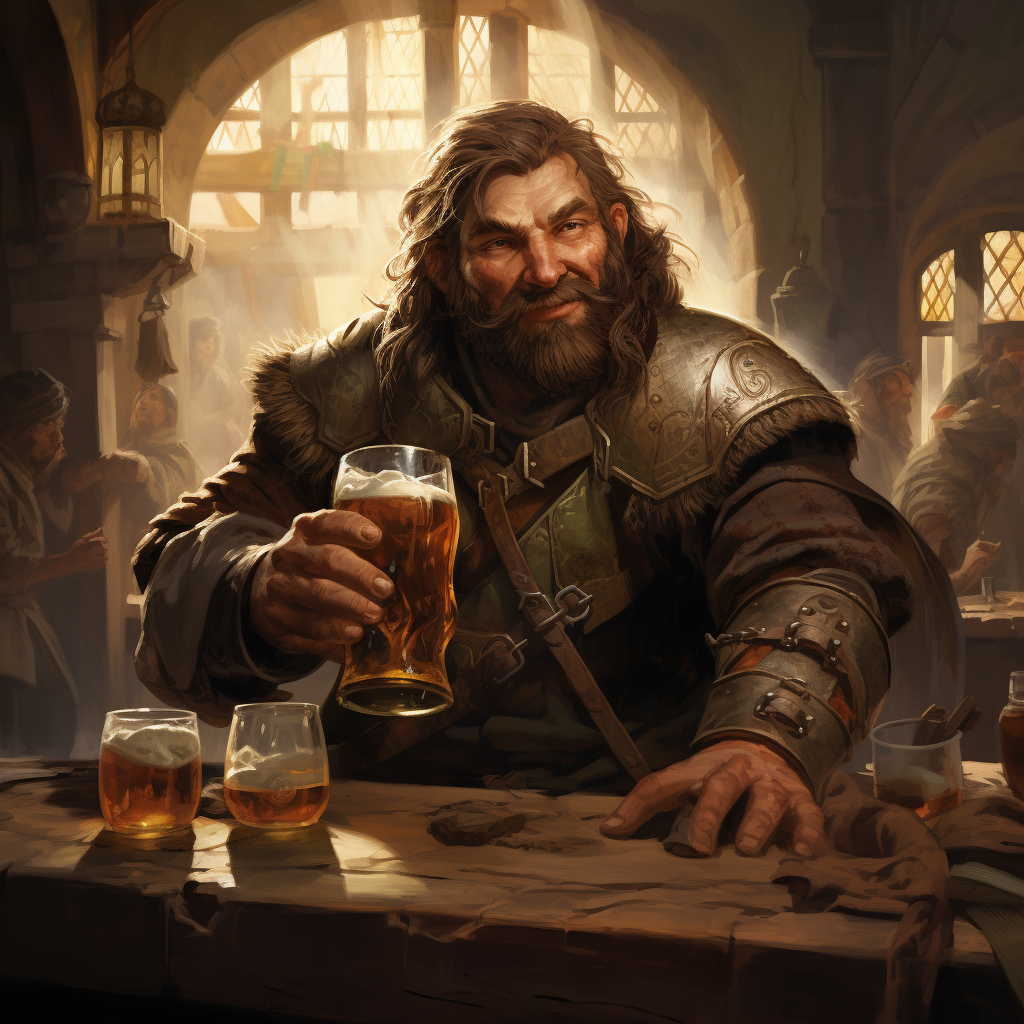 Male Fighter in Tavern Drinking Ale