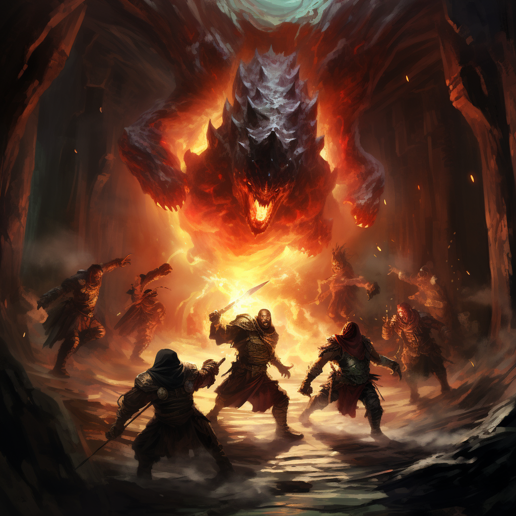 Dungeons & Dragons Adventurers Fighting Fire Elemental