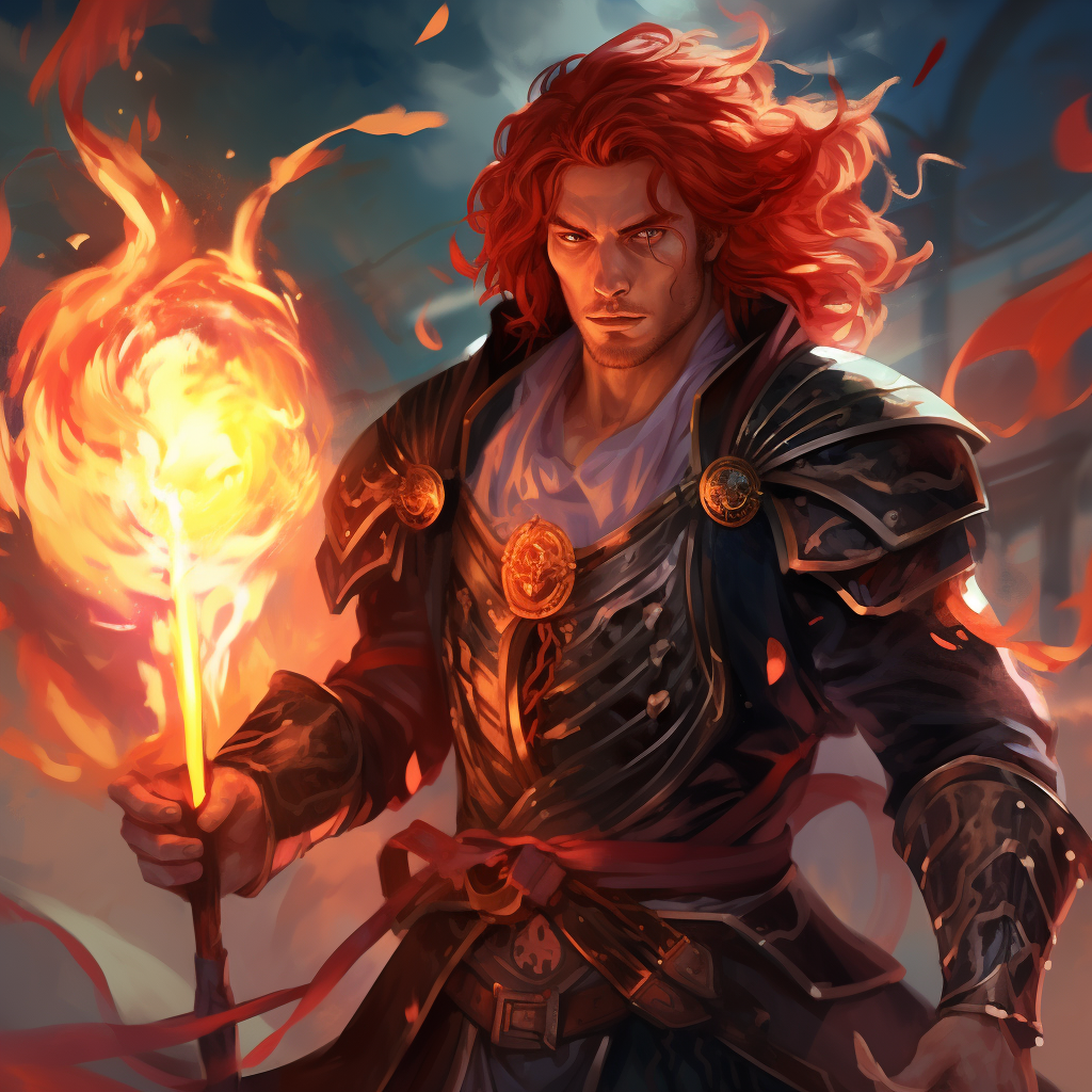 Anime character with red hair and spear