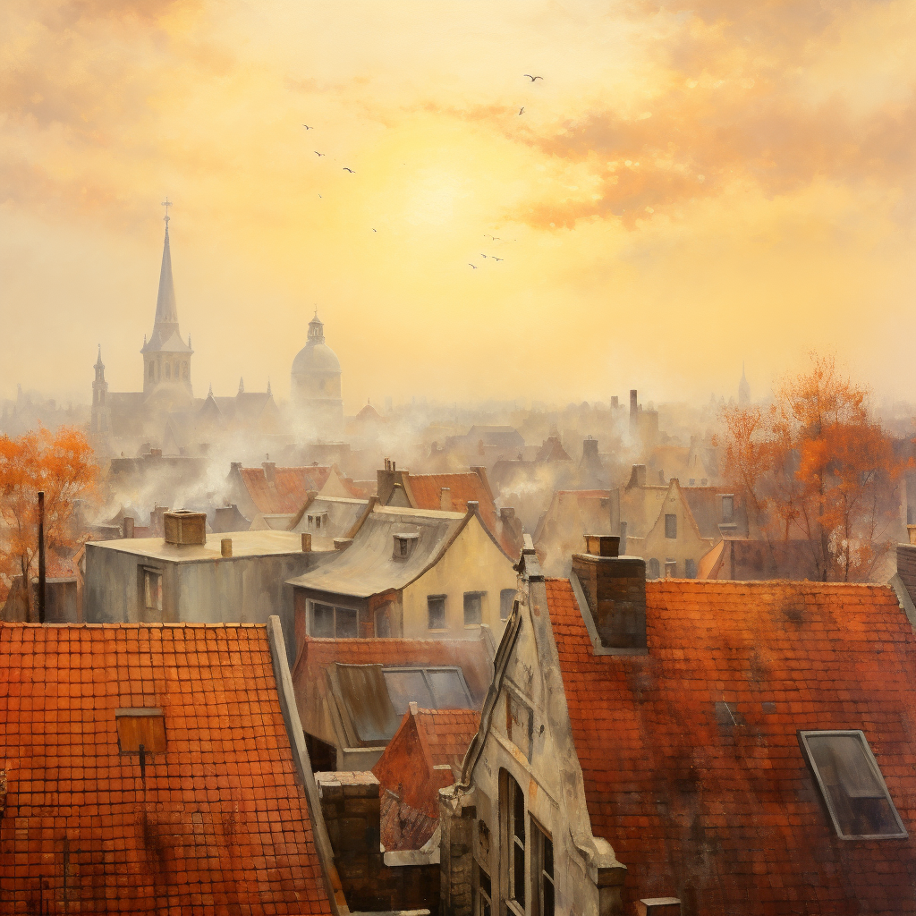 Roofs of Dusseldorf in Autumn Fog