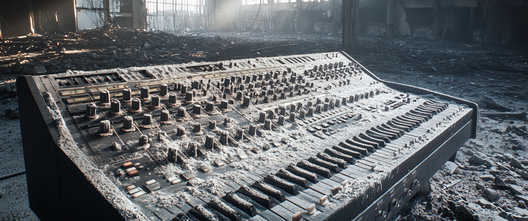 Large Mixing Console Covered in Dust