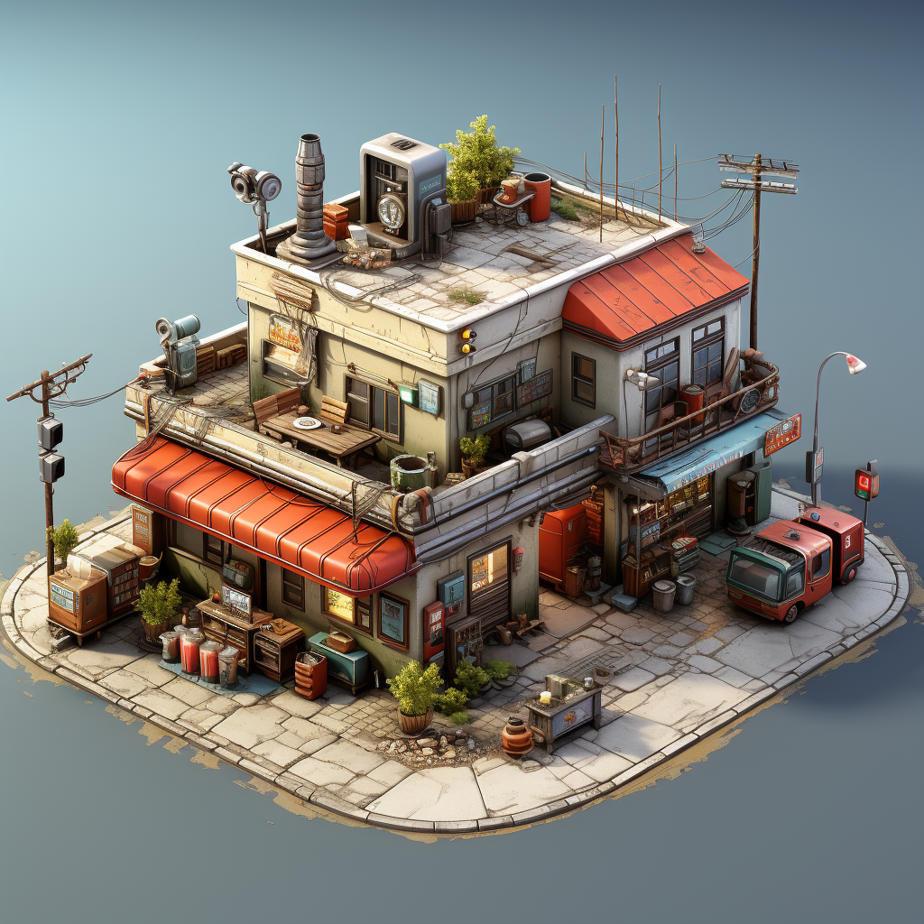 Isometric game asset of brick community center