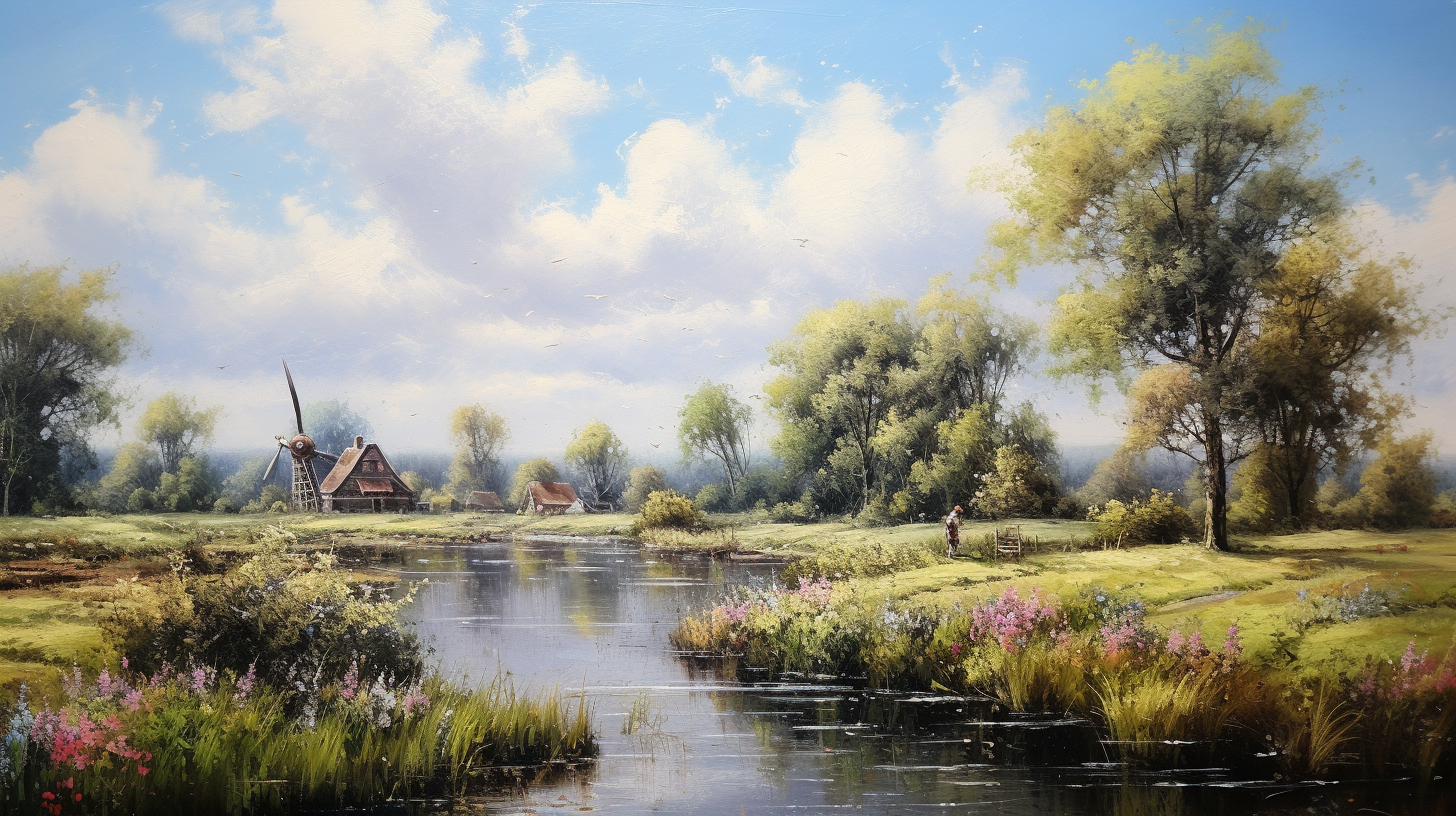 Dutch landscape oil painting with unique details