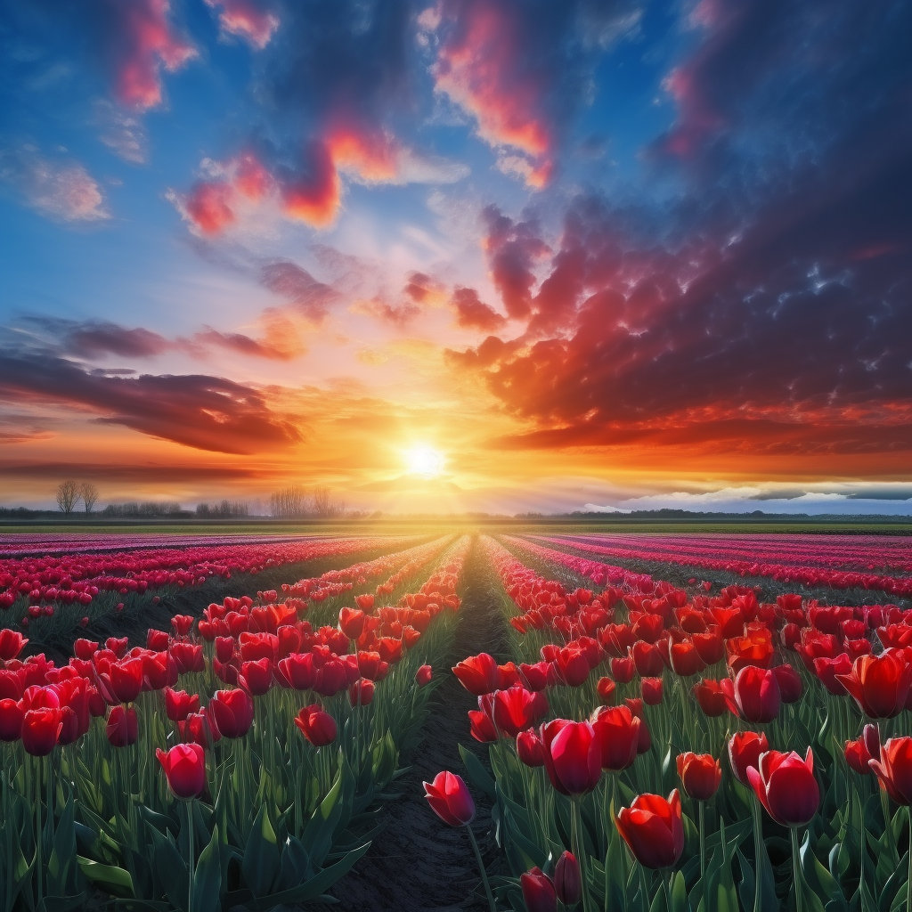 Colorful Dutch Tulip Field Mural