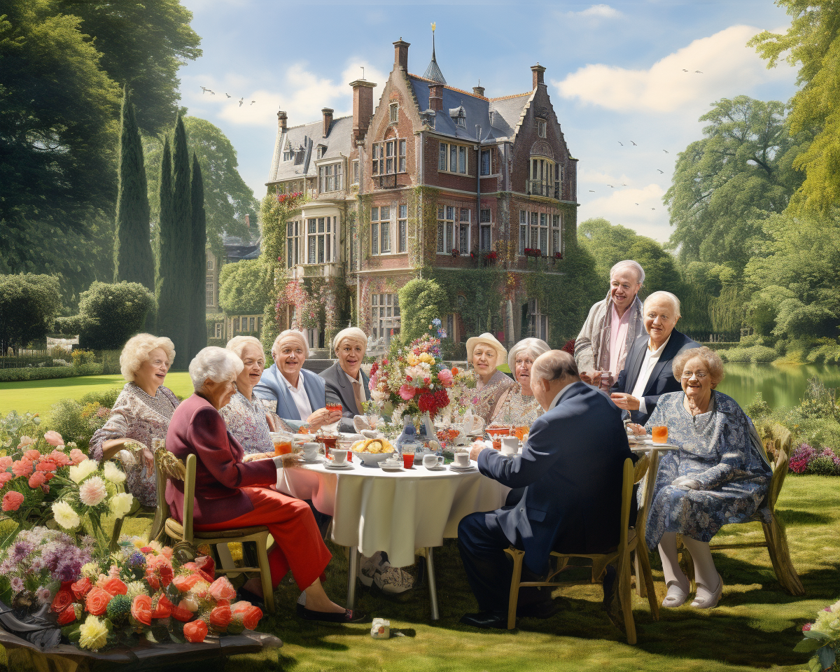 Group of Dutch Retired Seniors Having High Tea