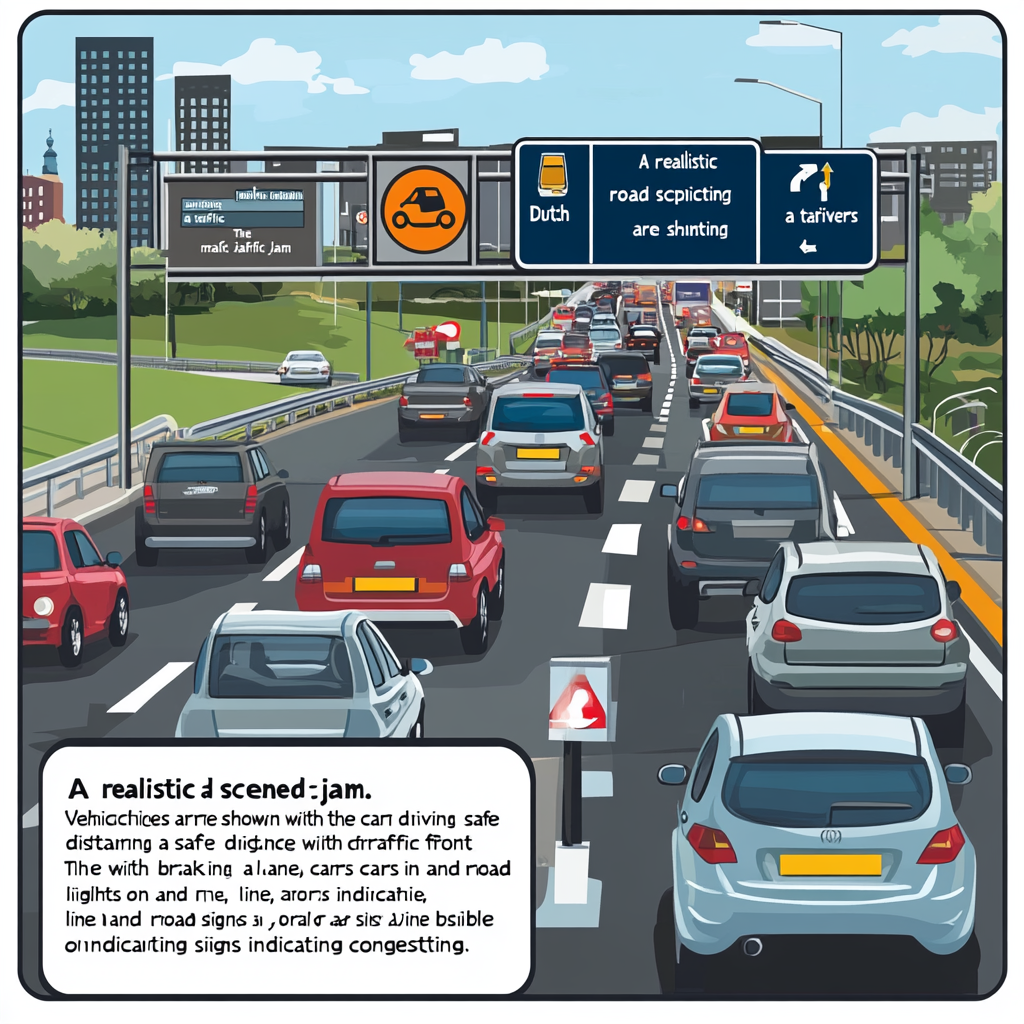 Dutch road traffic jam scene