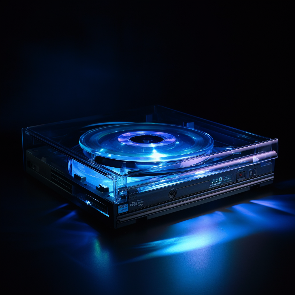 Glowing DVD player in darkness