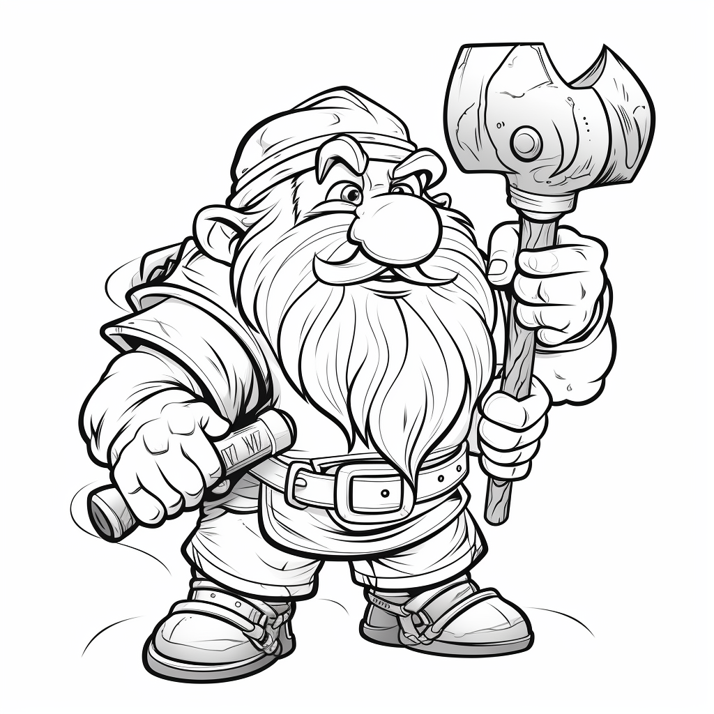 Dwarf holding axe in Pixar line art style