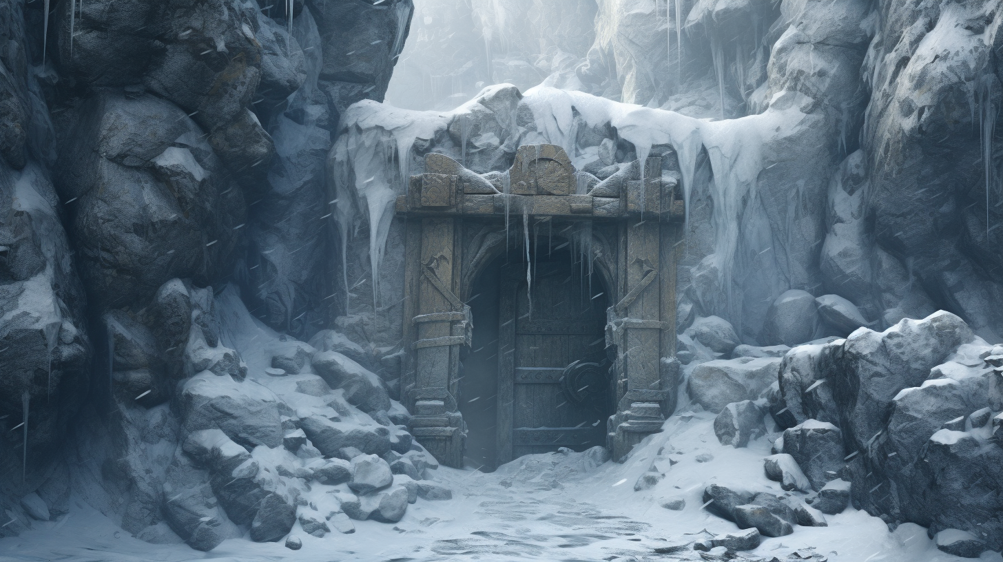 Dwarven Stone Door in Snowy Mountain