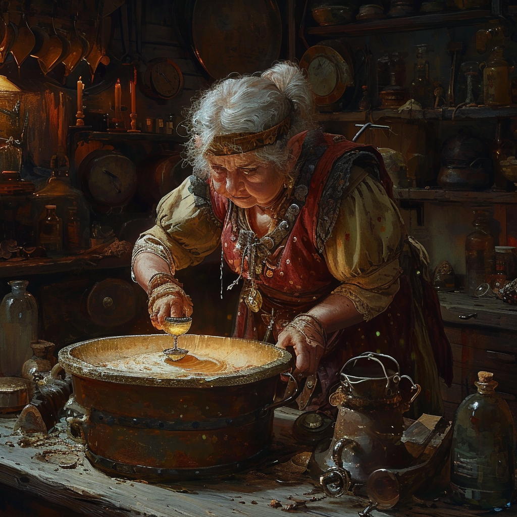 Dwarf Female Coppersmith Shaping Saucepan