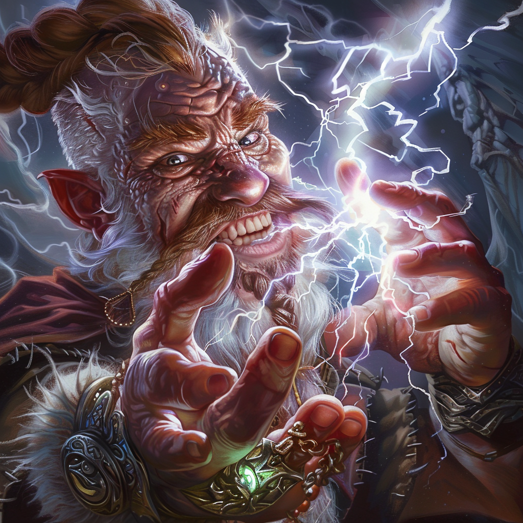 Dwarf with Lightning Gauntlet Smiling