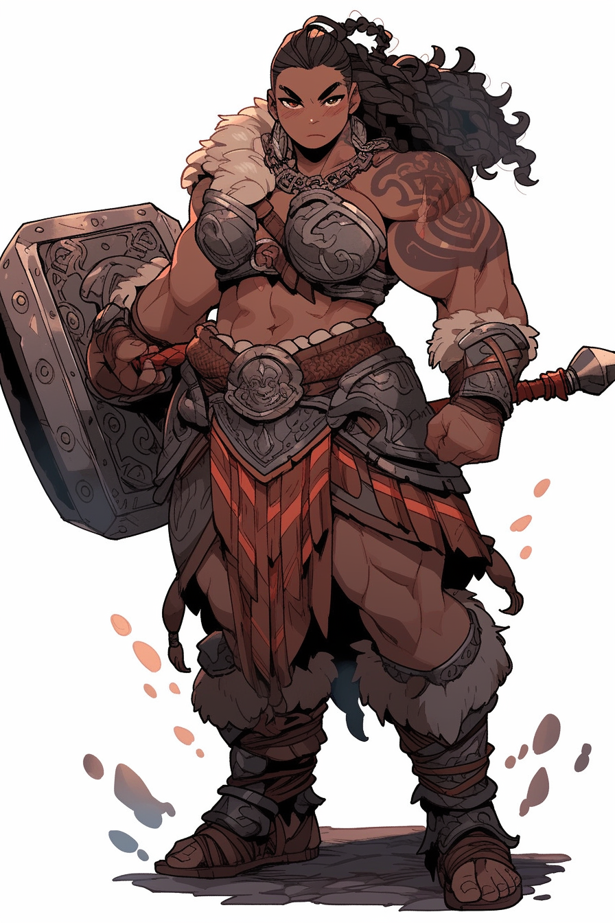 Strong Dwarven Female Warrior with Lava Magic