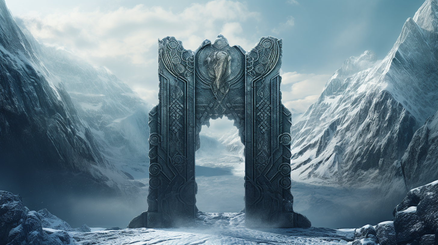 Dwarven Stone Door in Fantasy Landscape