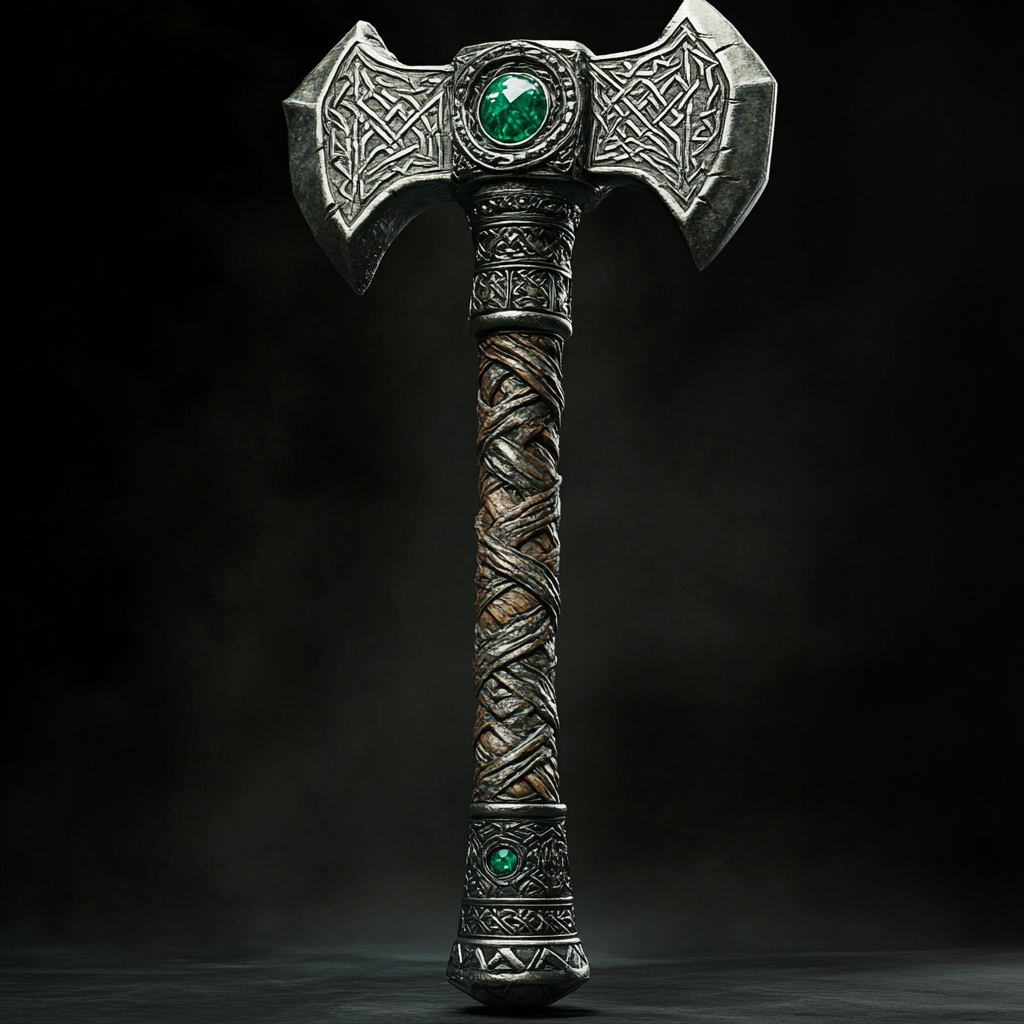 Dwarven War Hammer with Emeralds