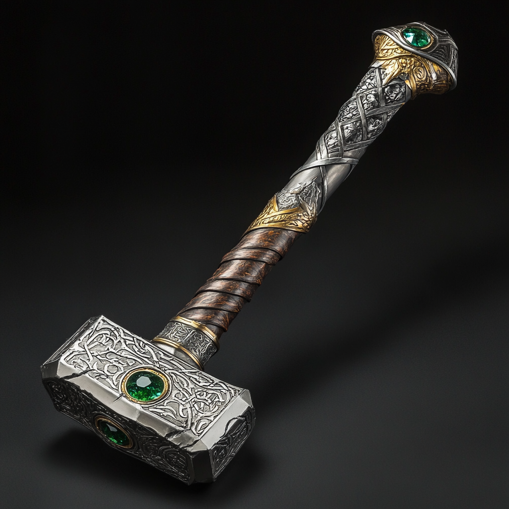 Dwarven War Hammer with Emeralds