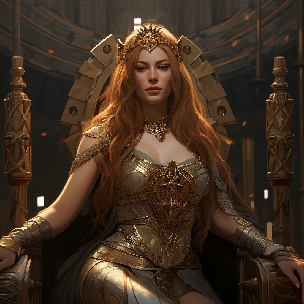 Beautiful dwarven queen ruling her majestic kingdom