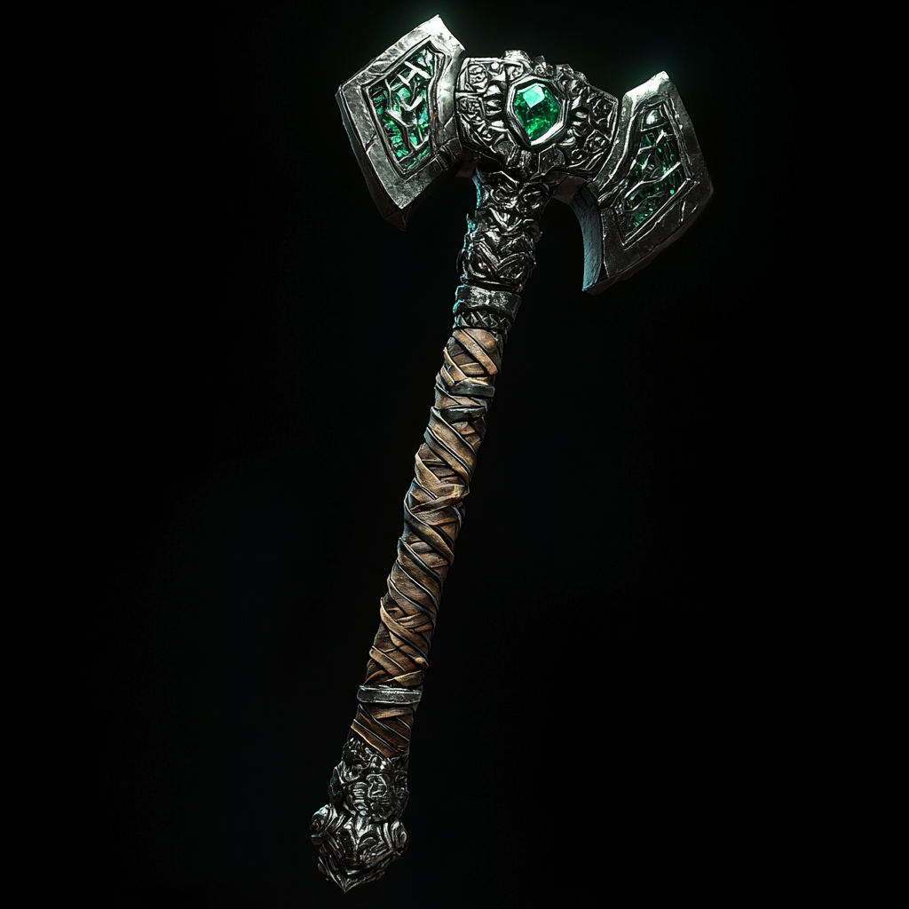 Dwarven War Hammer with Emeralds