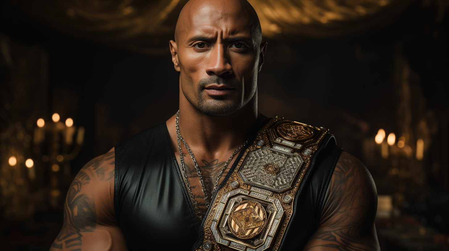 Dwayne  The Rock  Johnson wearing WWE championship belt