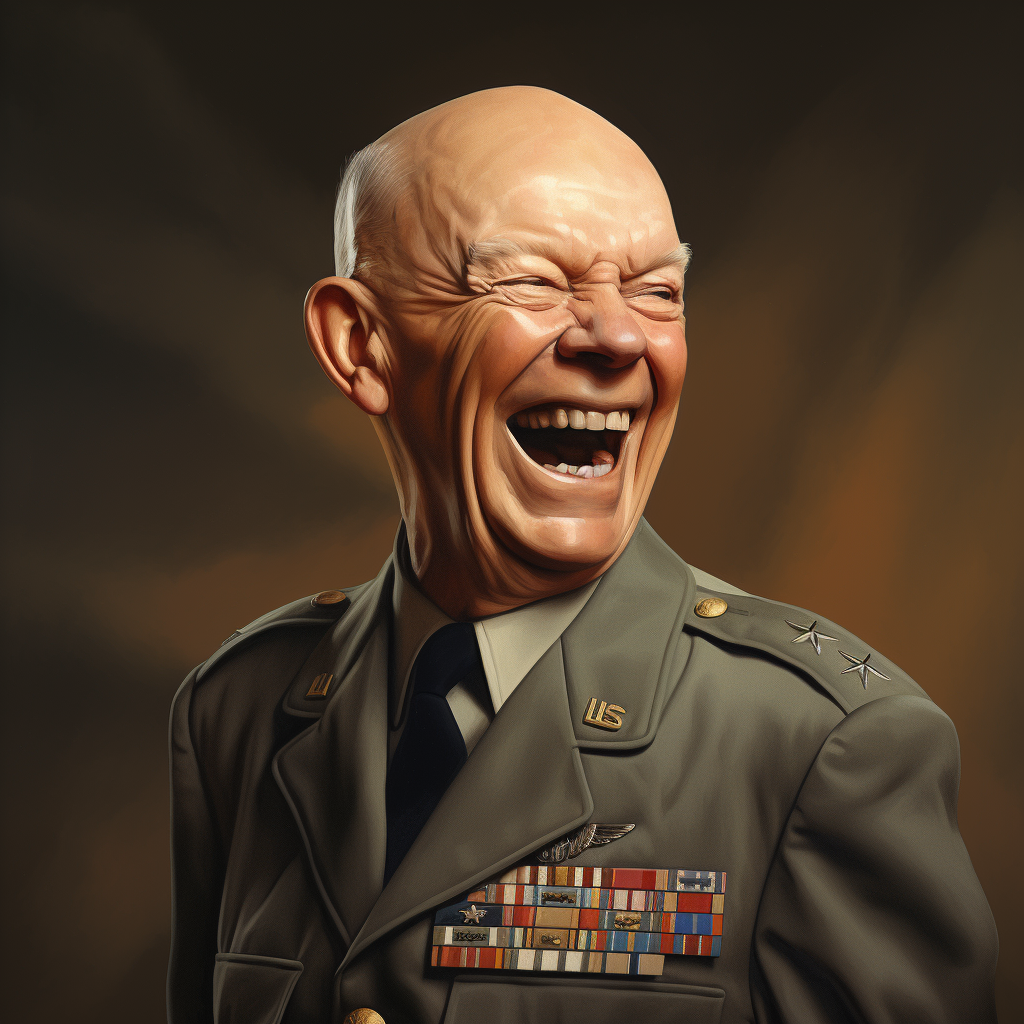 Hyper-realistic illustration of Dwight Eisenhower laughing