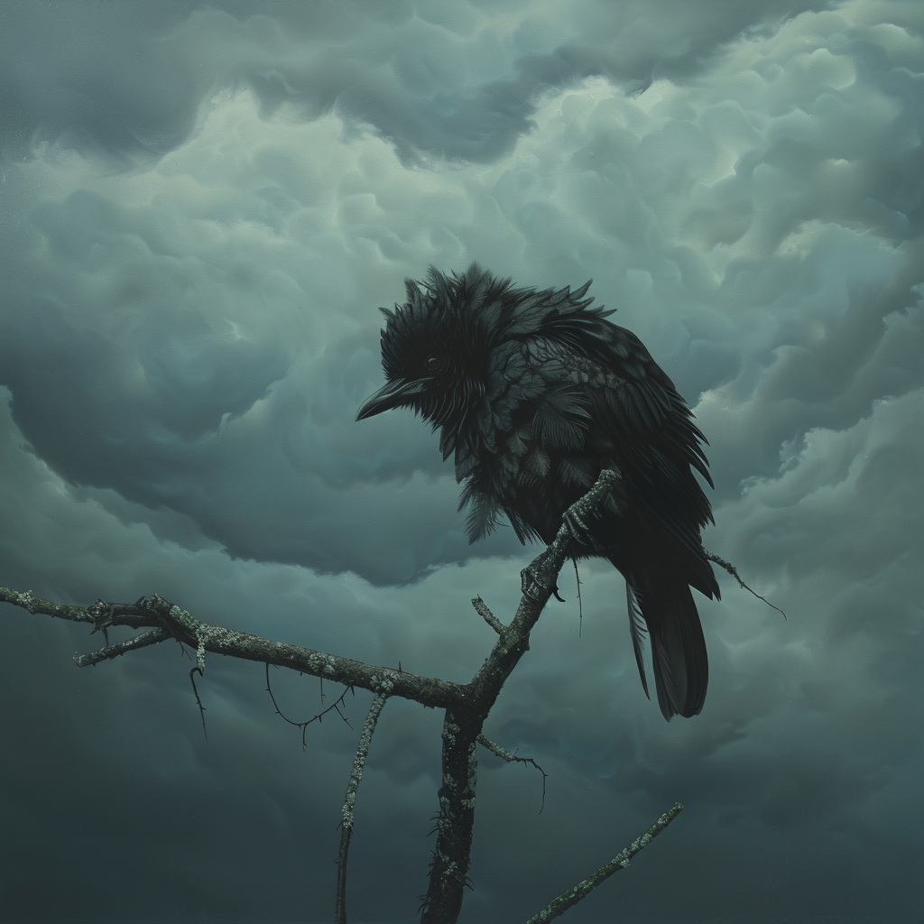 Sad dying bird on branch