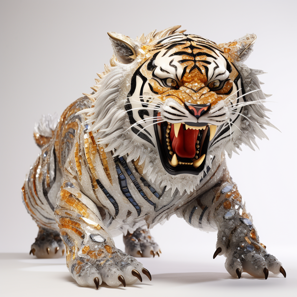 Roaring Japanese Tiger with Jewels and Diamonds