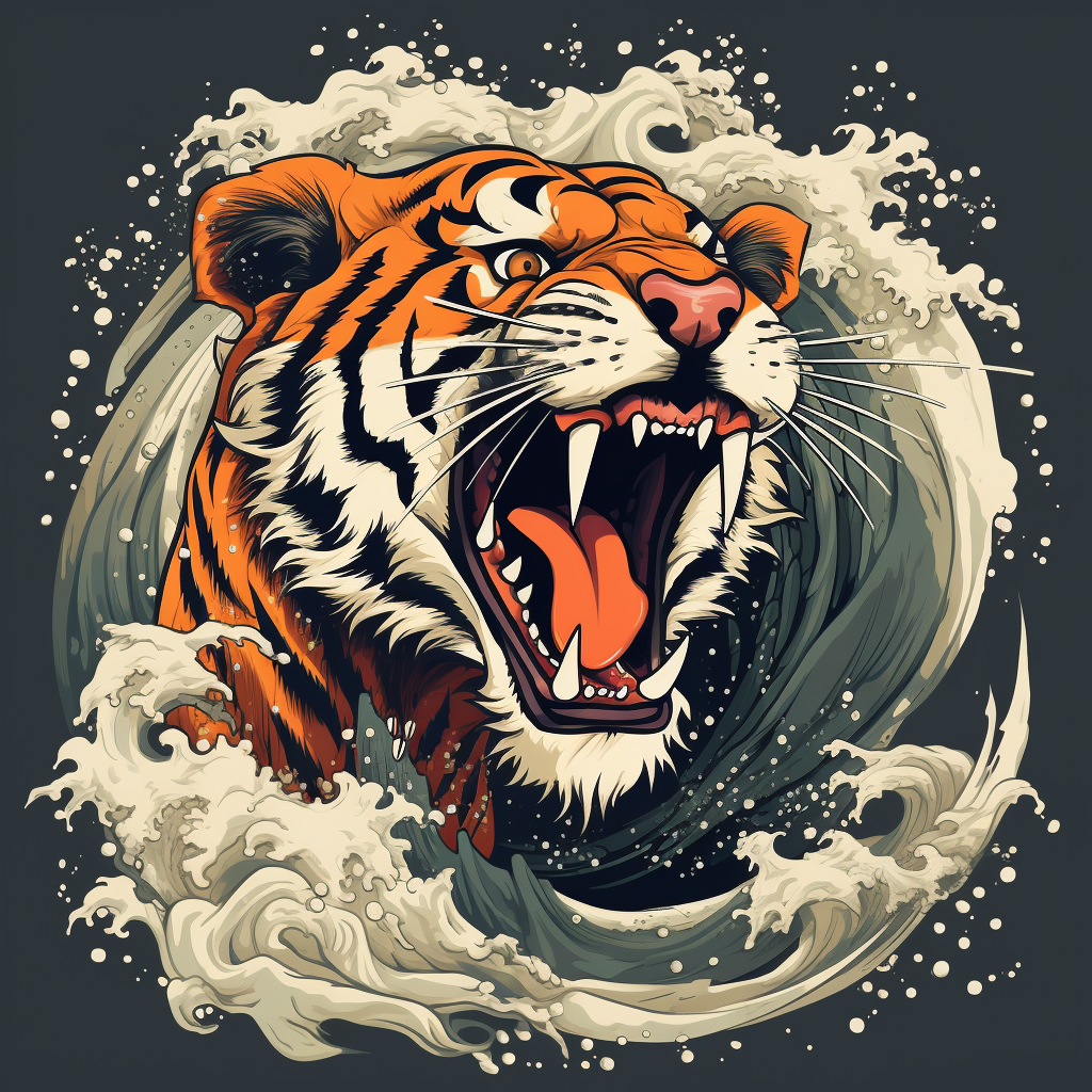 Dynamic Roaring Japanese Tiger Illustration