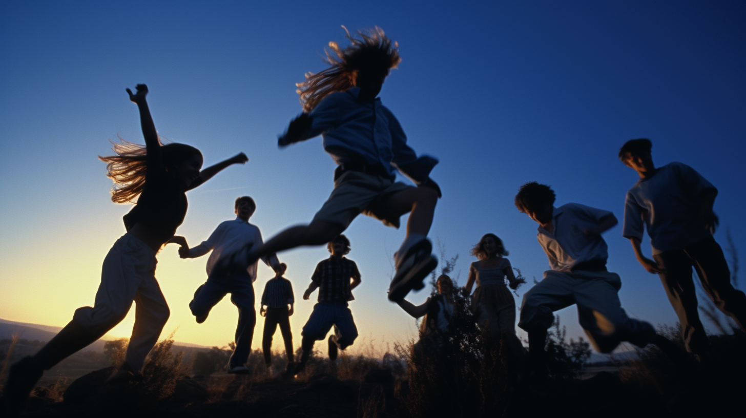 Silhouettes of Teens Dancing in Levitation