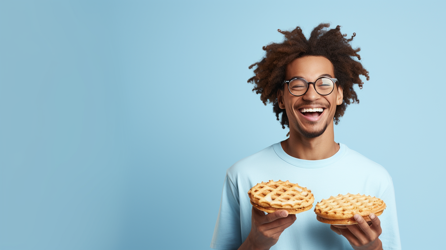 Smiling young man in dynamic pose wearing glasses