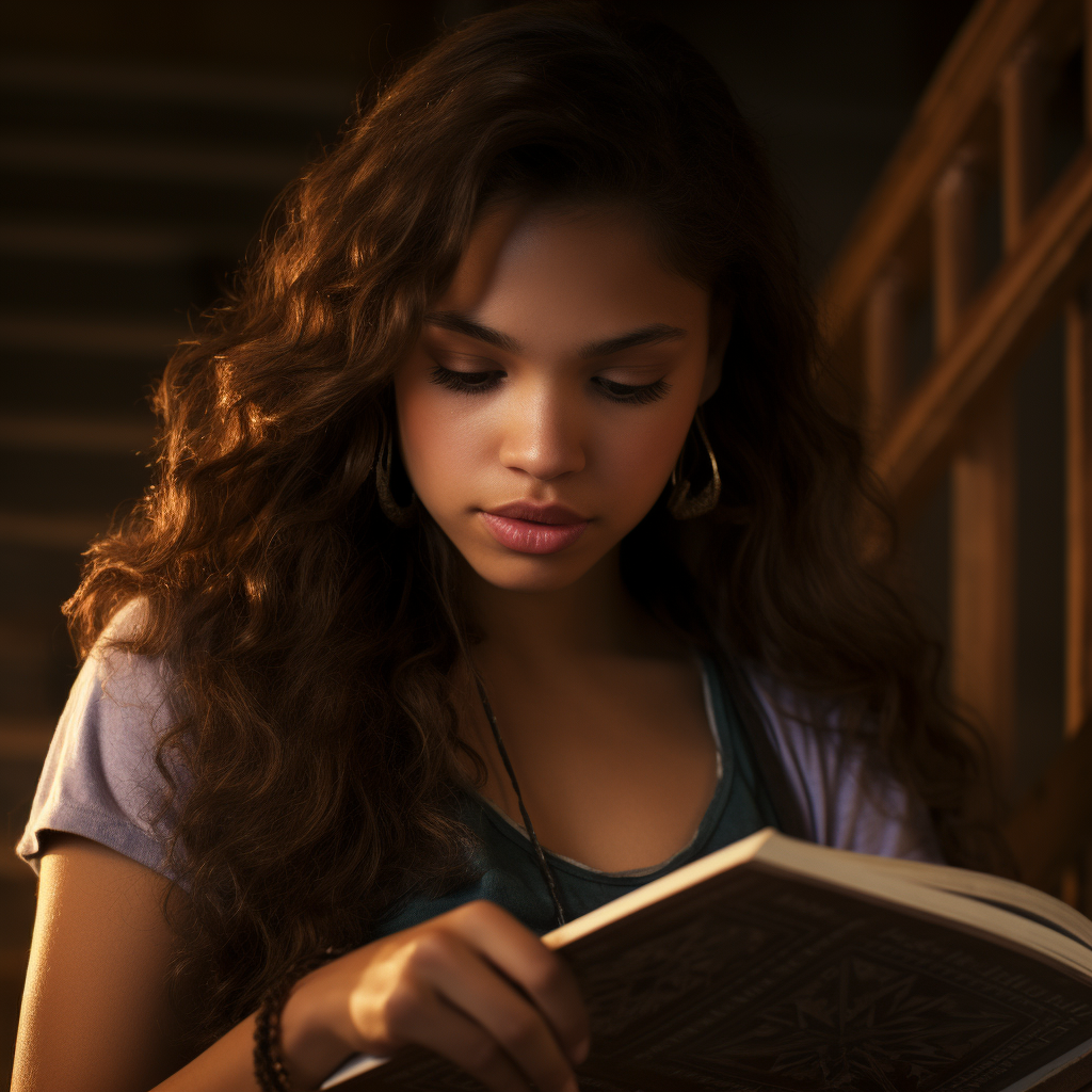 Empowered Latina teenager with dyslexia reading a book