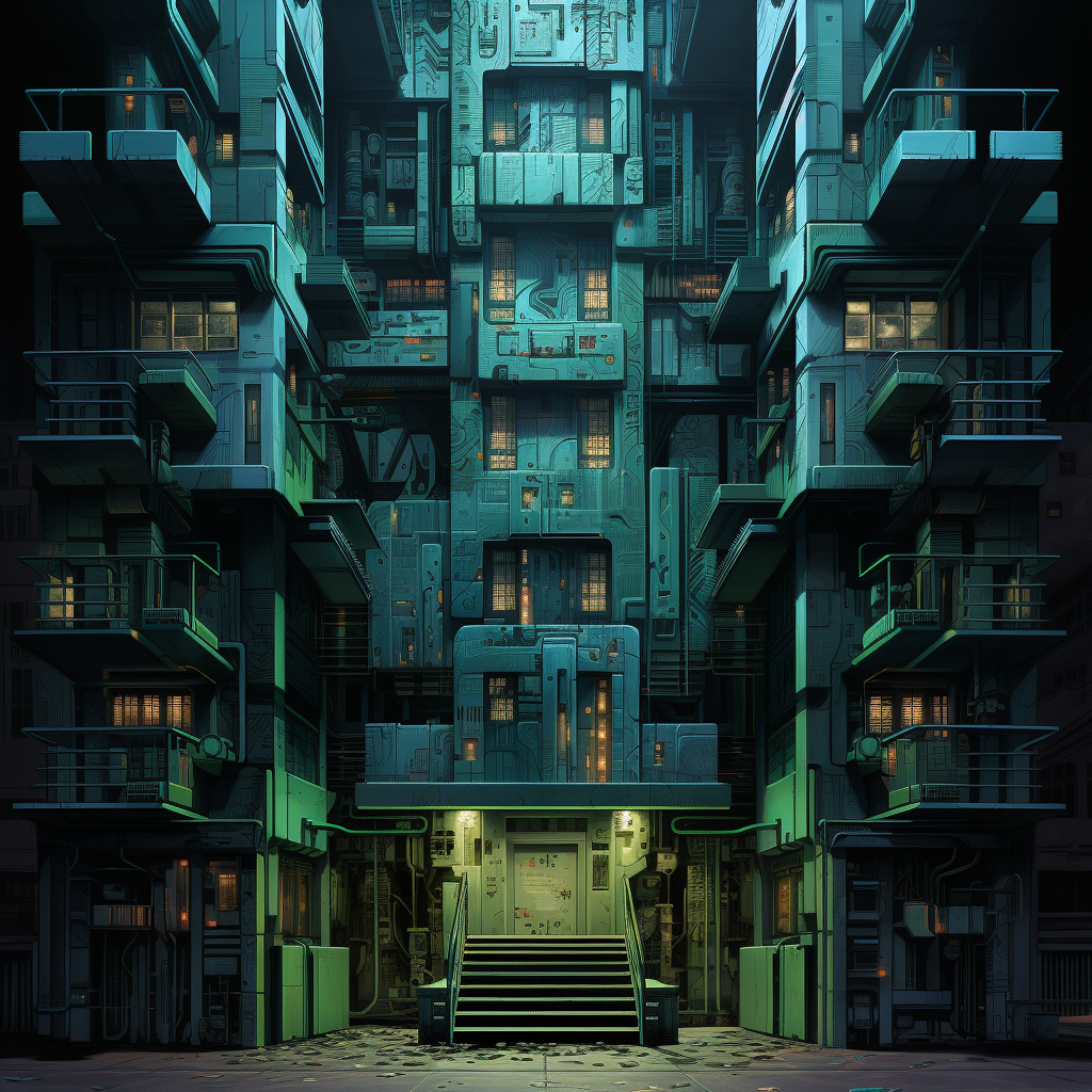 Dystopian Cyber City Apartment Entrance Facade