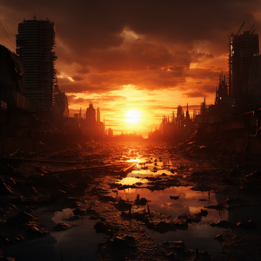 Ultrarealistic Dystopian Sun Setting Image